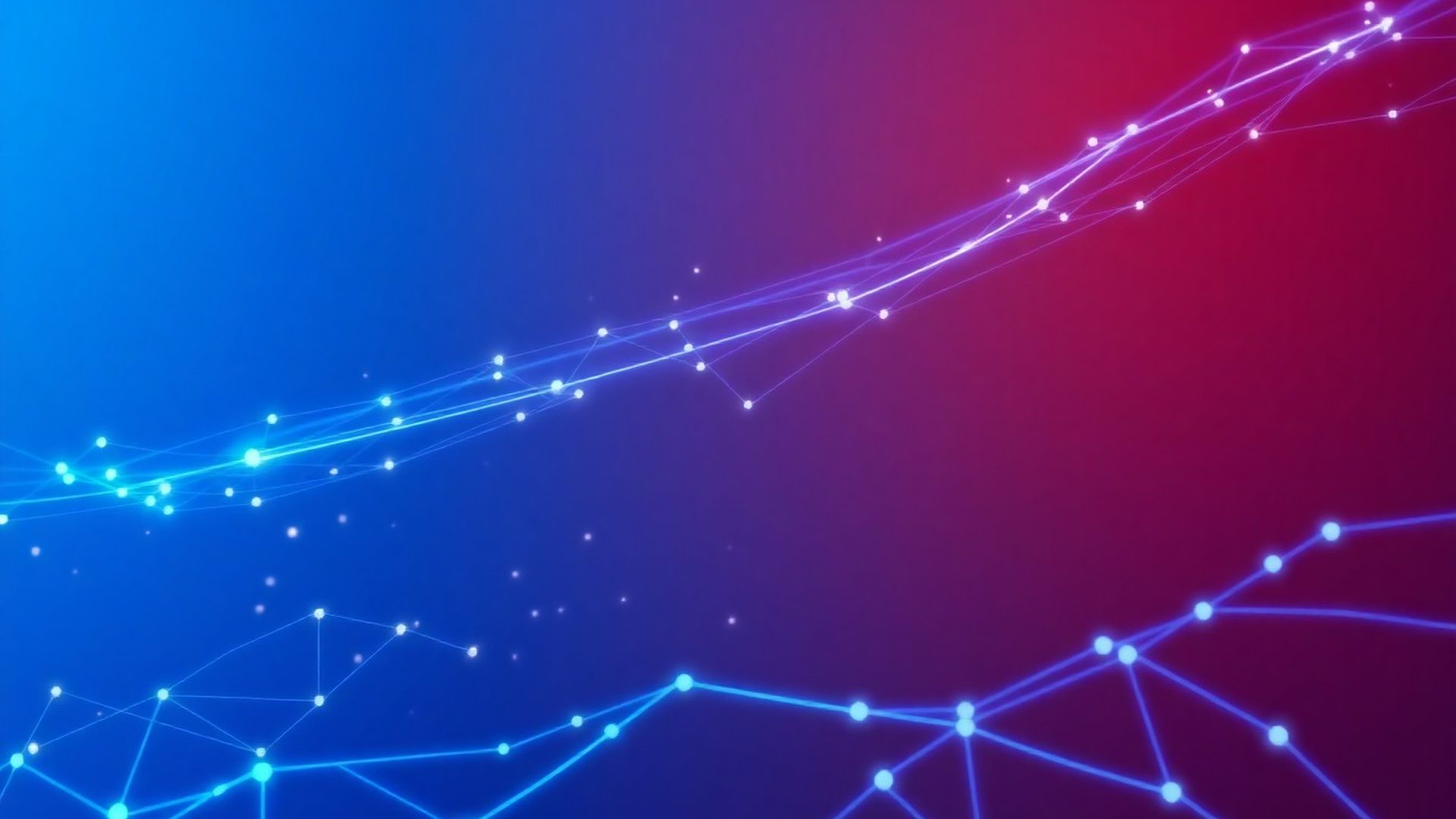 Gradiente indigo-tech astratto con nodi geometrici e linee di dati luminose