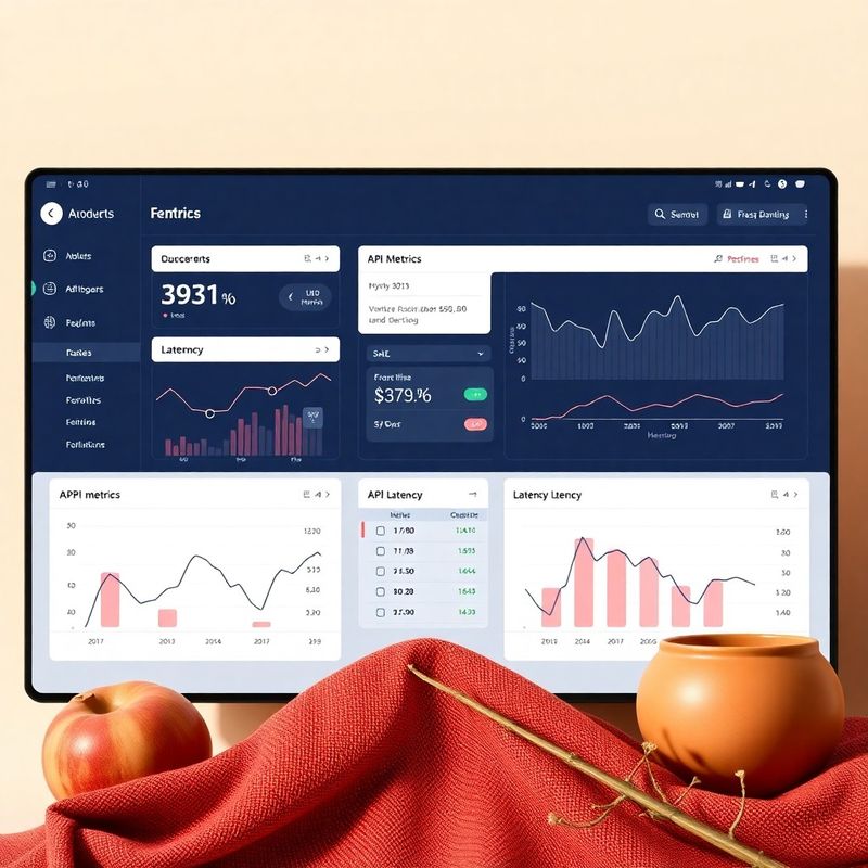 Dashboard prodotto con grafici di metriche API e latenza su UI indigo scura